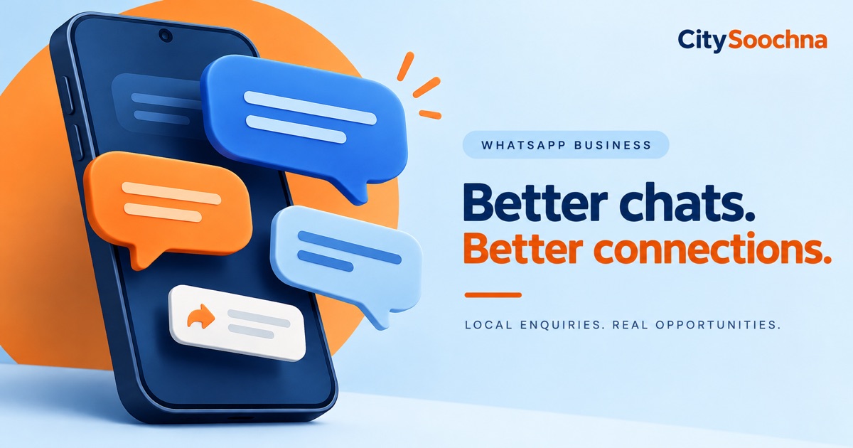Blue and orange message bubbles flow around a smartphone to illustrate organised customer enquiries.